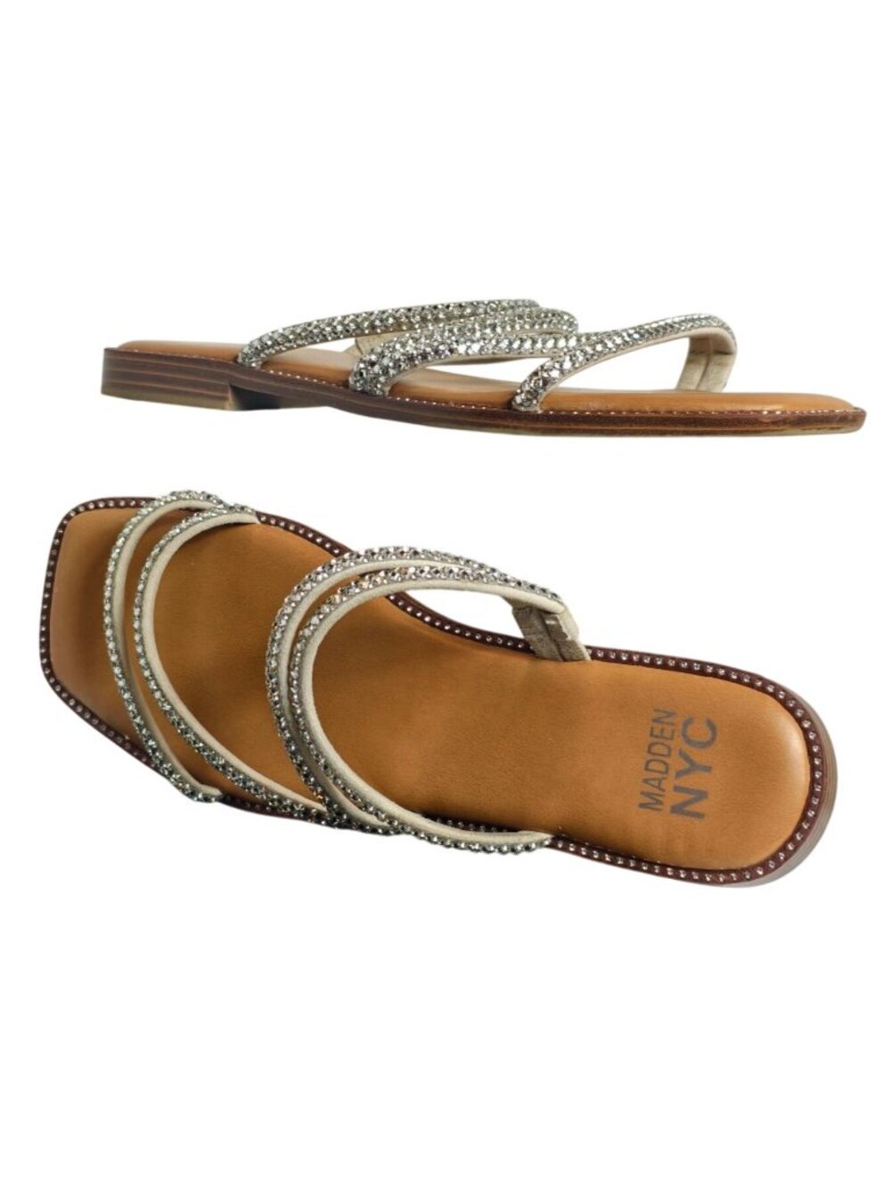 Madden NYC Womens 10 Rhinestone Sandals Zig Zig Bling Slip-On Prom Homecoming - Picture 4 of 7